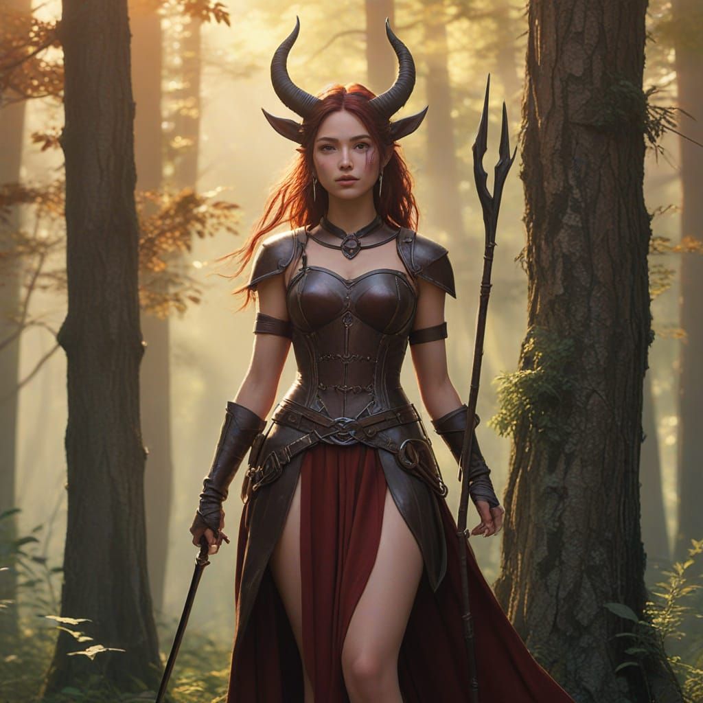 Elegant Tiefling Rogue in Studio Ghibli Style