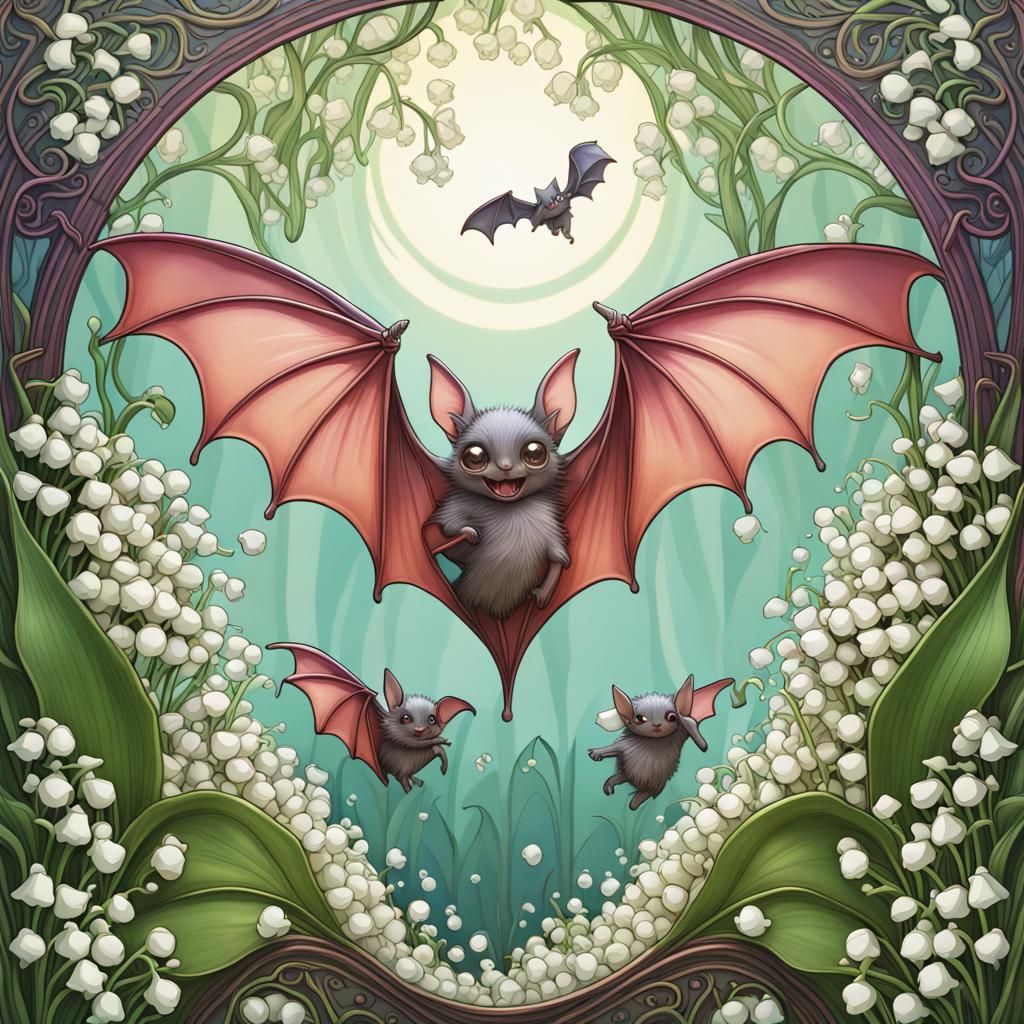 Bats in Lily of the Valley: Art Nouveau Candy Art