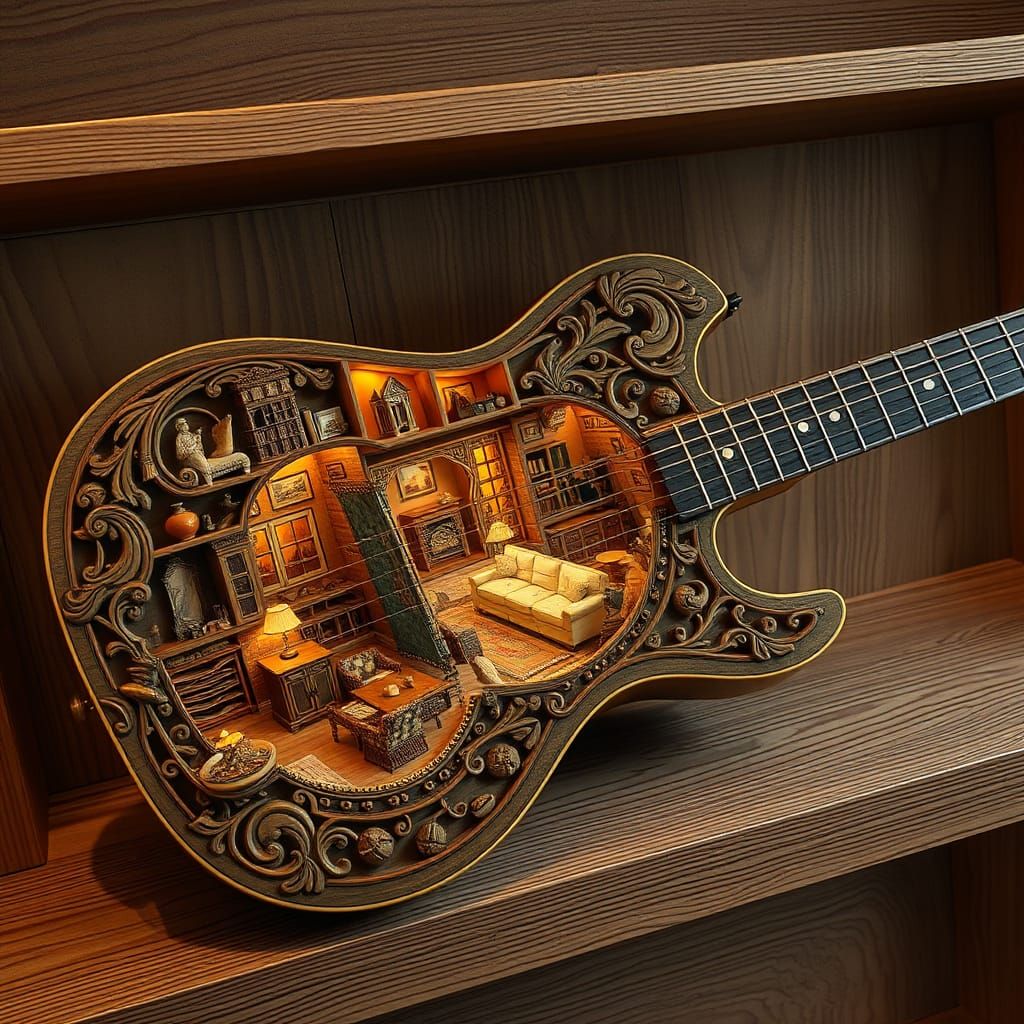 Guitar Reveals Ornate Living Rooms: Dreamlike Architecture