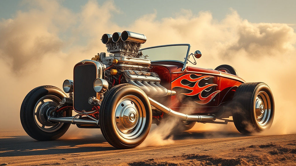 Gleaming Gasser Hot Rod with Exposed Engine