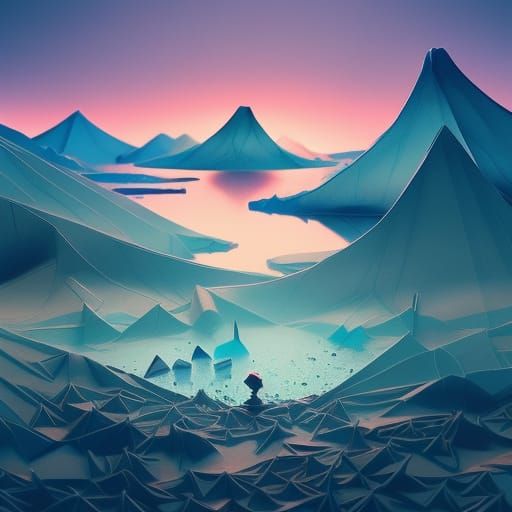 Origami Beach Landscape: Japanese Art Photoillustration