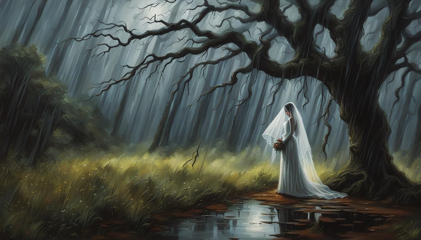 Sinister Weeping Bride in the Rain