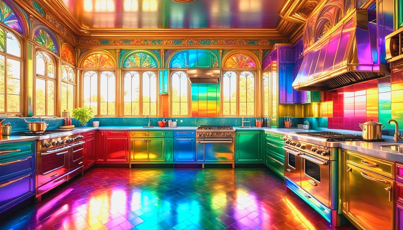 Art Nouveau Rainbow Kitchen in Metallic Oil Painting