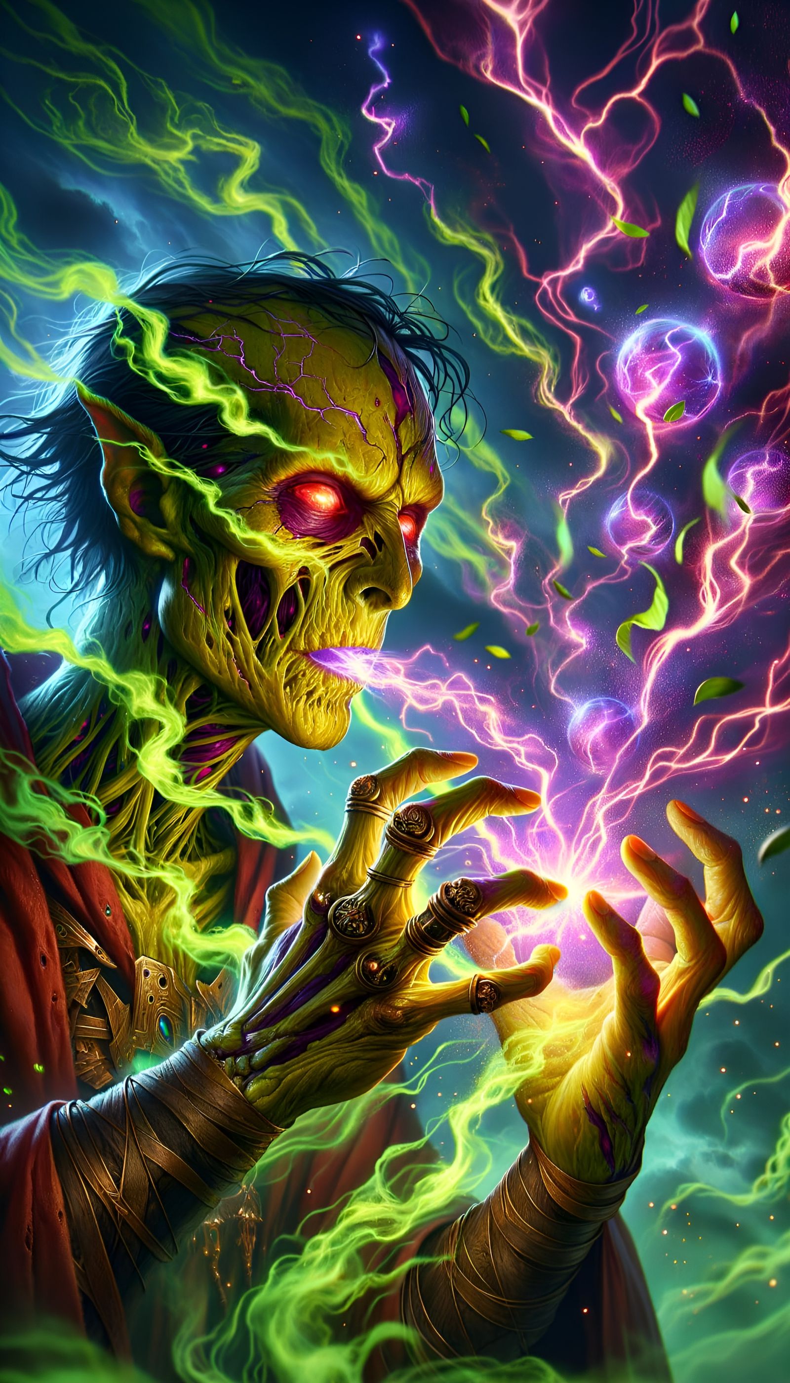 Necromancer Casting Spells with Crackling Electricity
