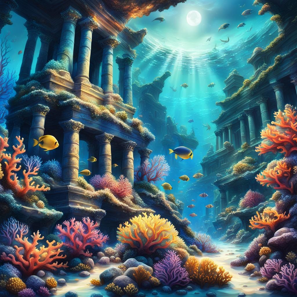 Underwater Kingdom with Glowing Corals, Digital Matte Painti...