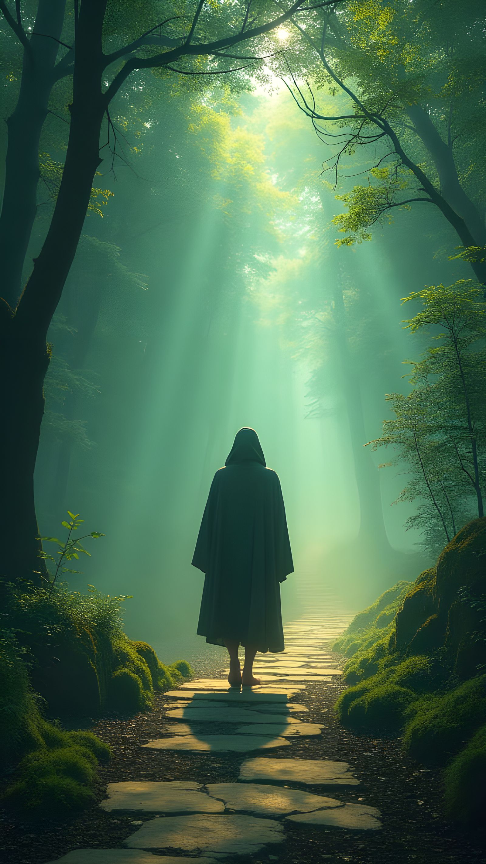 Mystical Figure Walking Between Worlds in Digital Painting