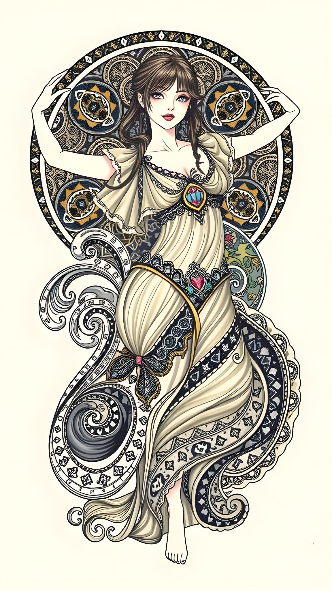 Kawaii Doll Portrait in Manga Art Deco Style