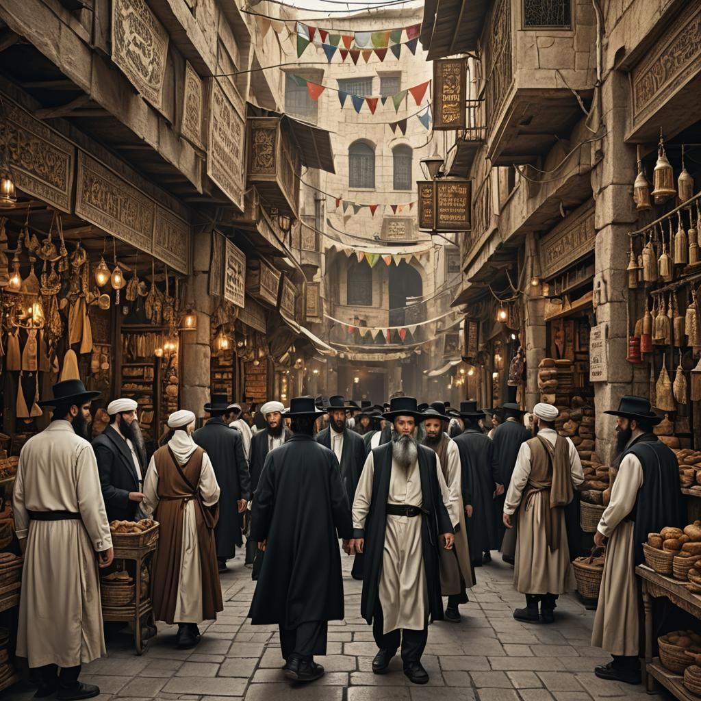 Ultra-Orthodox Group in Jerusalem Market, Detailed Digital P...