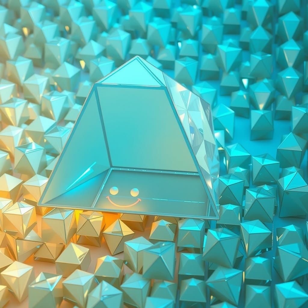 Giant Shimmering Pyramid with Smiling Face in CGI Diorama St...
