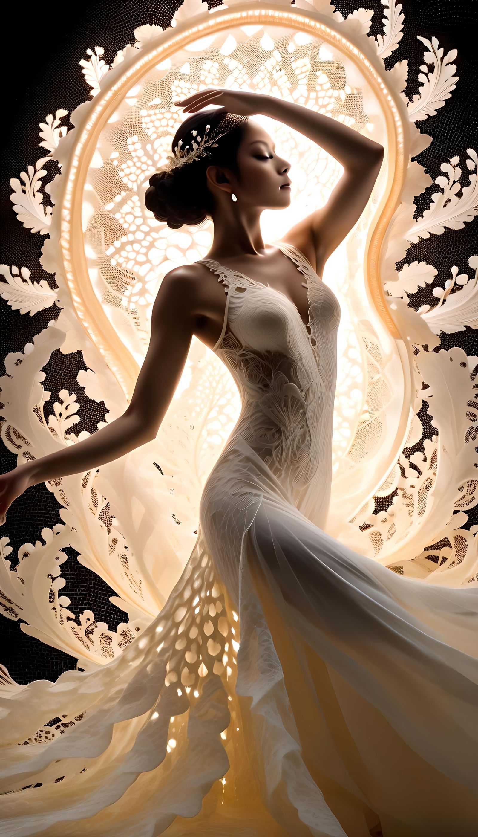 Luminous Ivory Dancer in Motion: Steamchunk Aesthetic