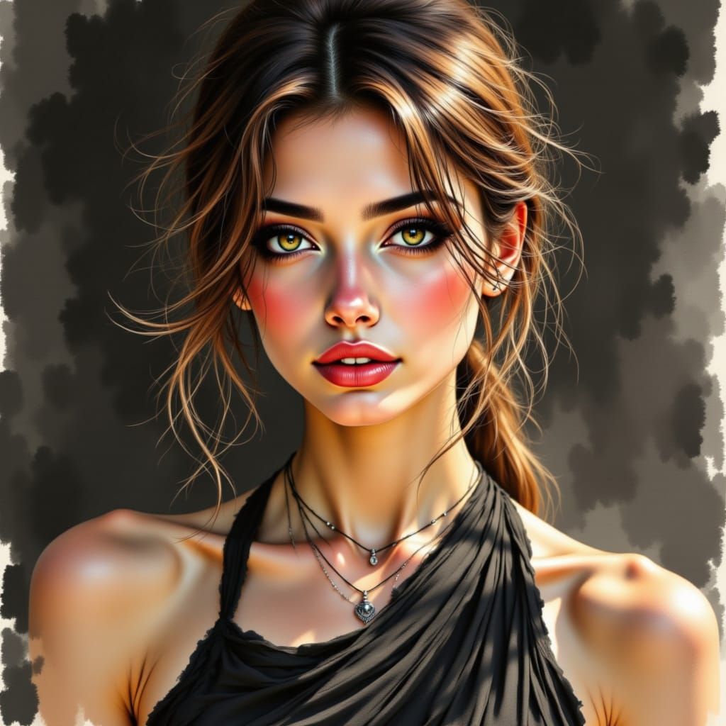 Ethereal Watercolor Portrait of a Young Woman