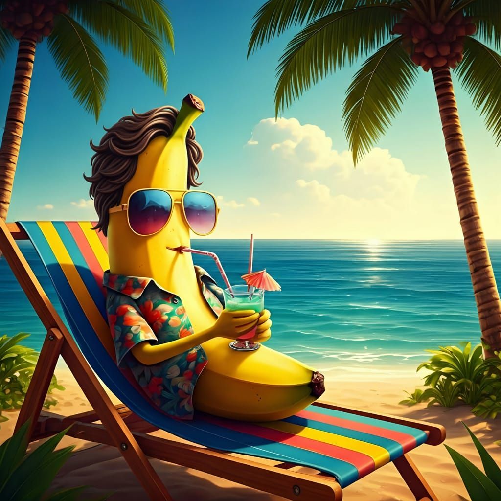 Banana on Beach Lounger in Tropical Oasis