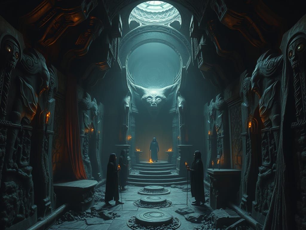 Alien Vampire Cult in Labyrinth, Dark Fantasy Art