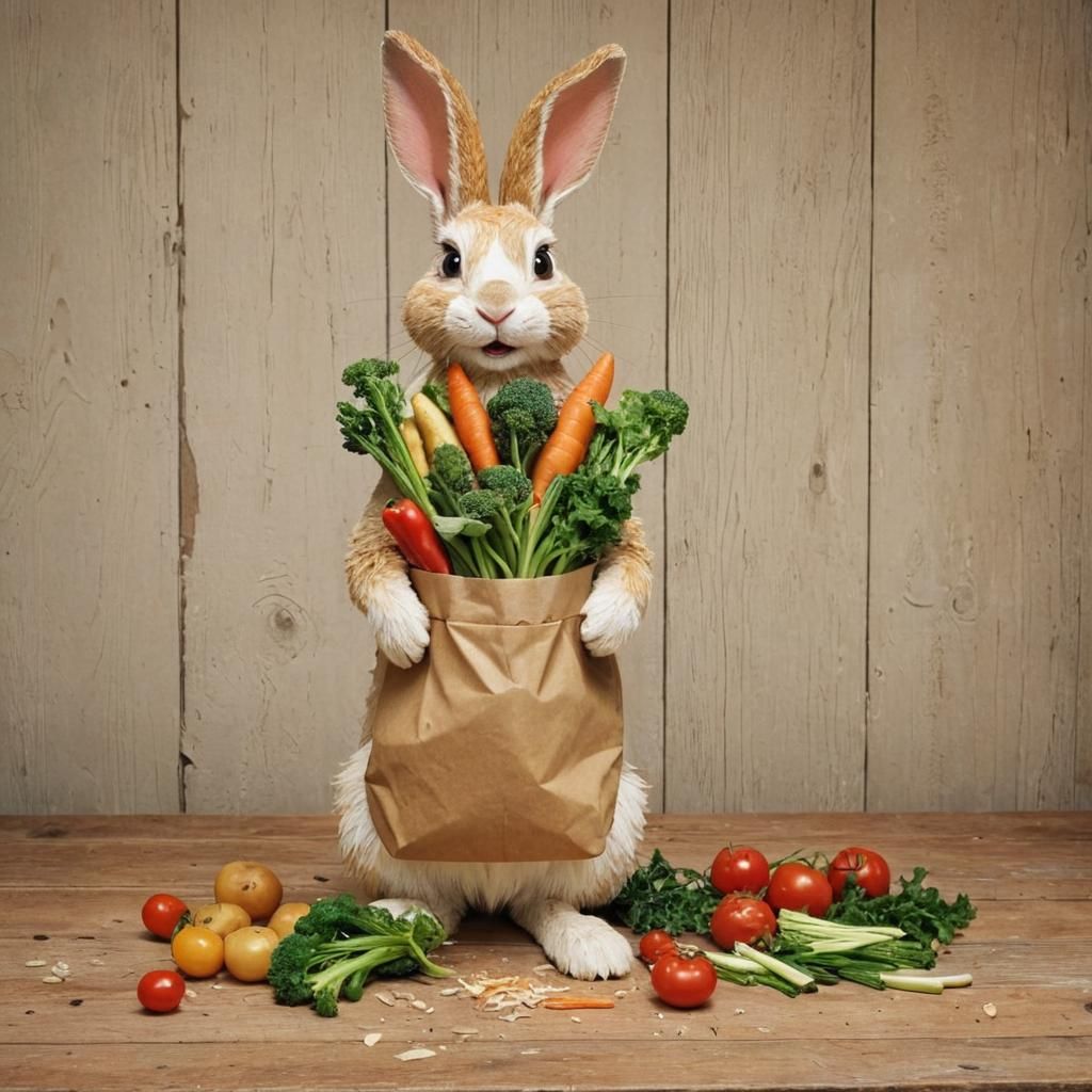 Crispy Food Rabbit with Vegetables in Post-Impressionism