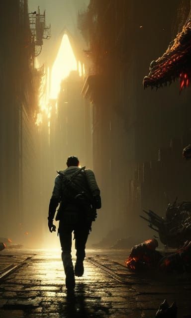 Man Running in Dark Fantasy Landscape