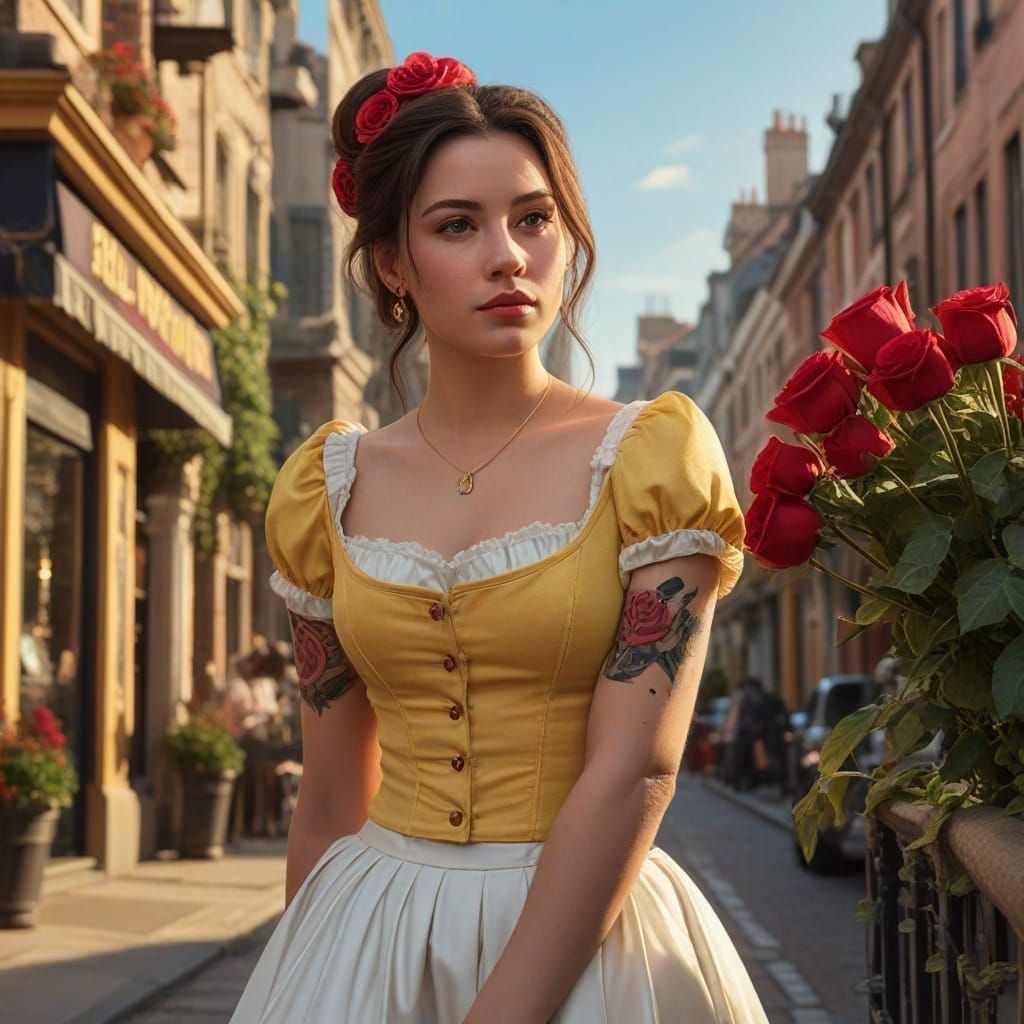 Belle with Colorful Tattoos in Hyper-Realistic Digital Art