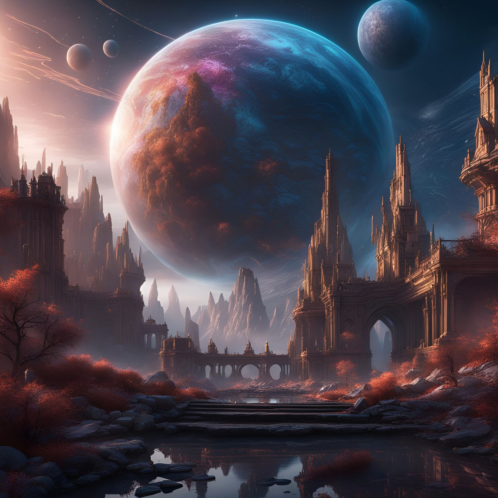 Fantastical Universe: Detailed Matte Painting in Deep Color