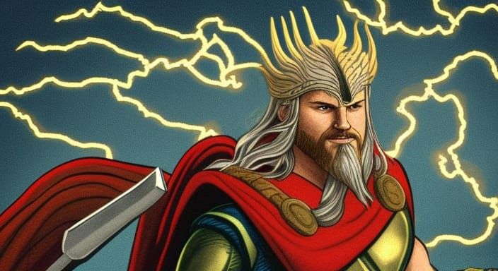 Thor Battles Giants on Dragon in Asgard