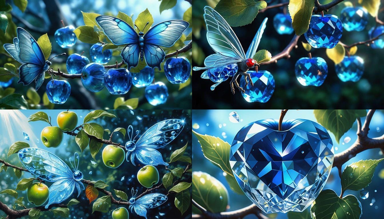 Crystal Apple Tree with Fairies in Comic Book Art