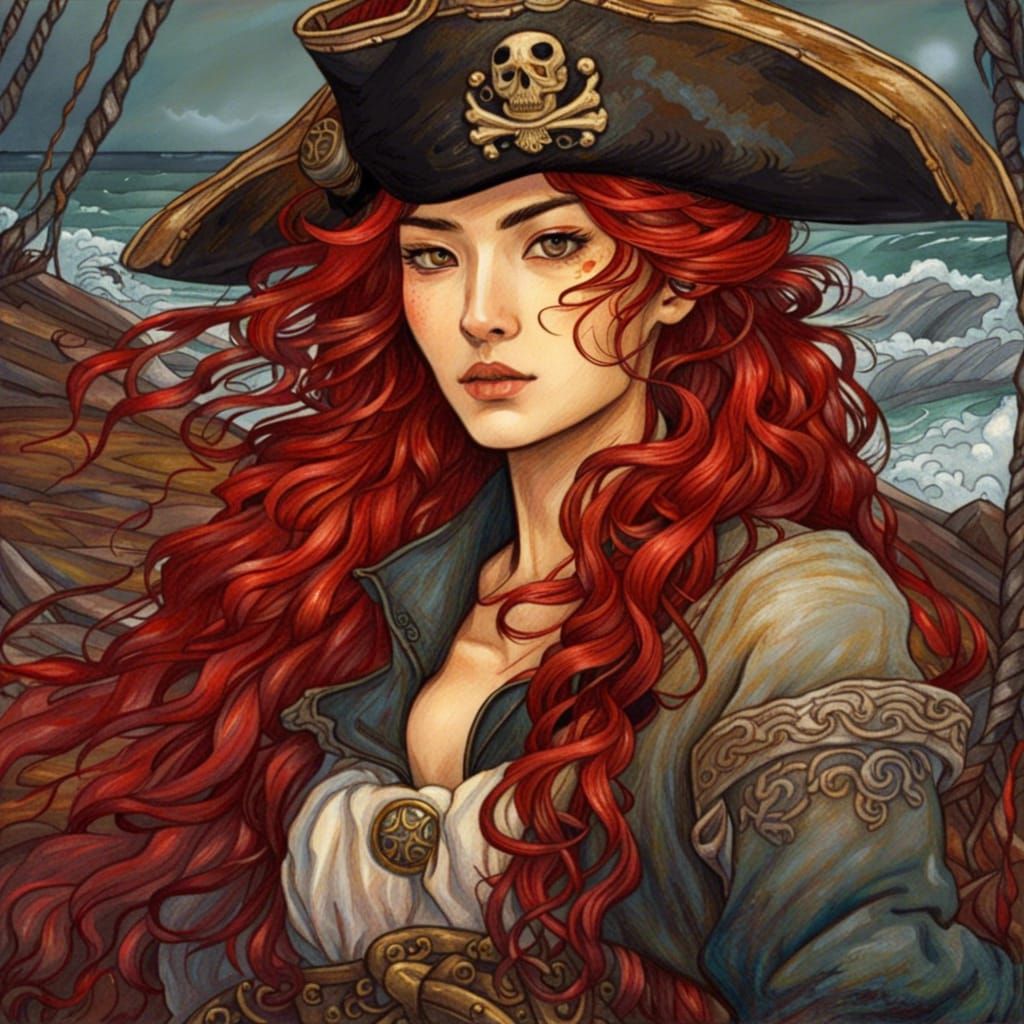 Korean Female Pirate Captain Portrait in Fantasy Style