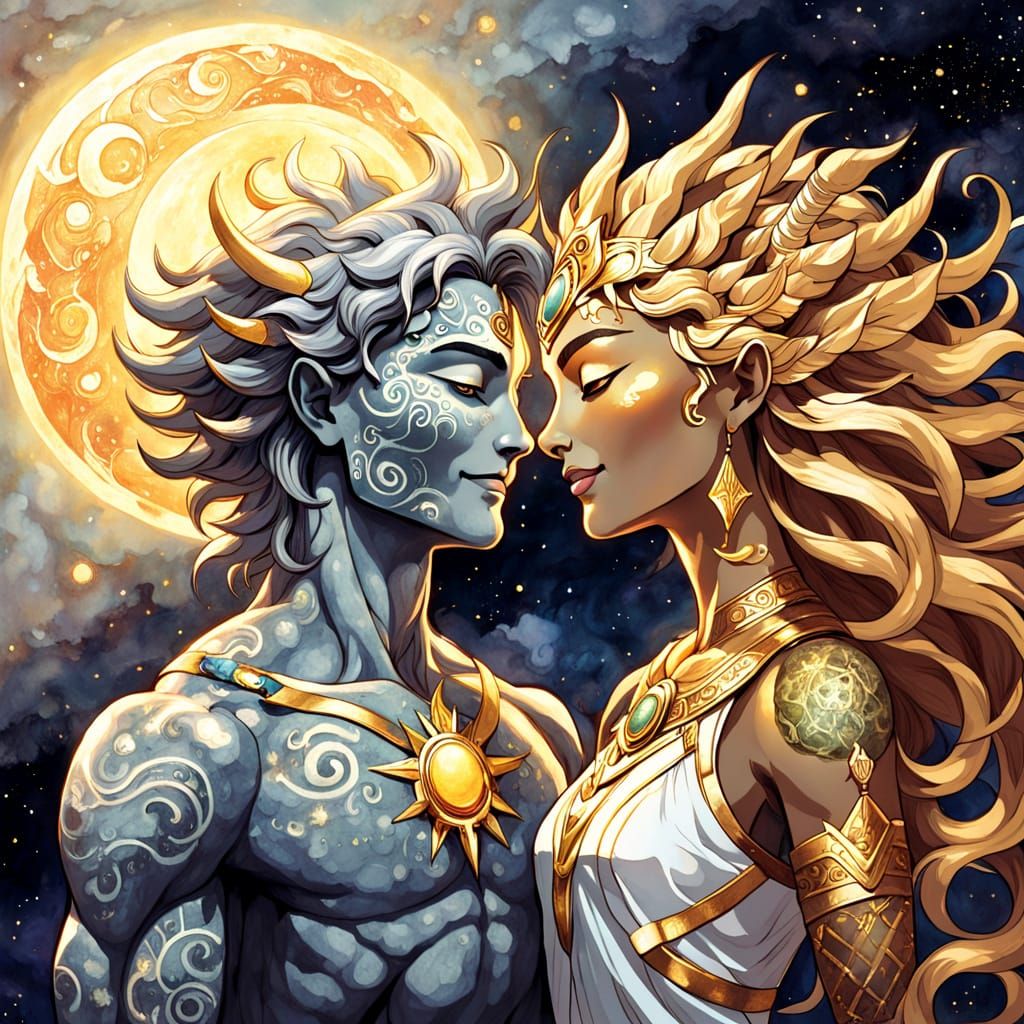 Sun Goddess and Moon God Face Off Above Earth