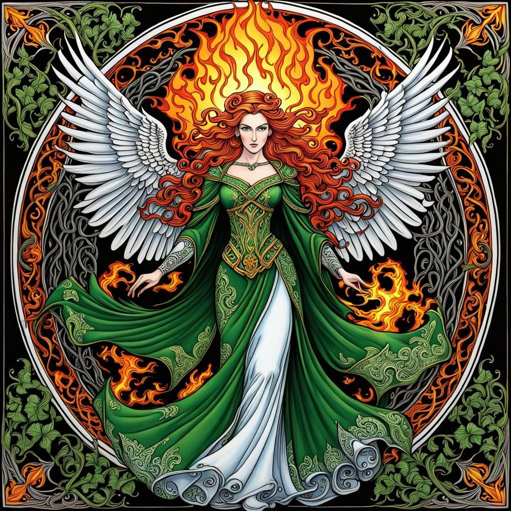 Celtic Goddess with Phoenix in Irish Style