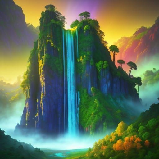 Enchanted Valley: Vibrant Oil Painting with Golden Light