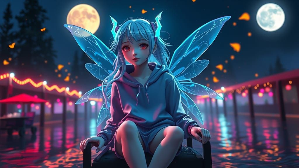 Neon Sylph in Halloween Water Park, 3D Anime Art