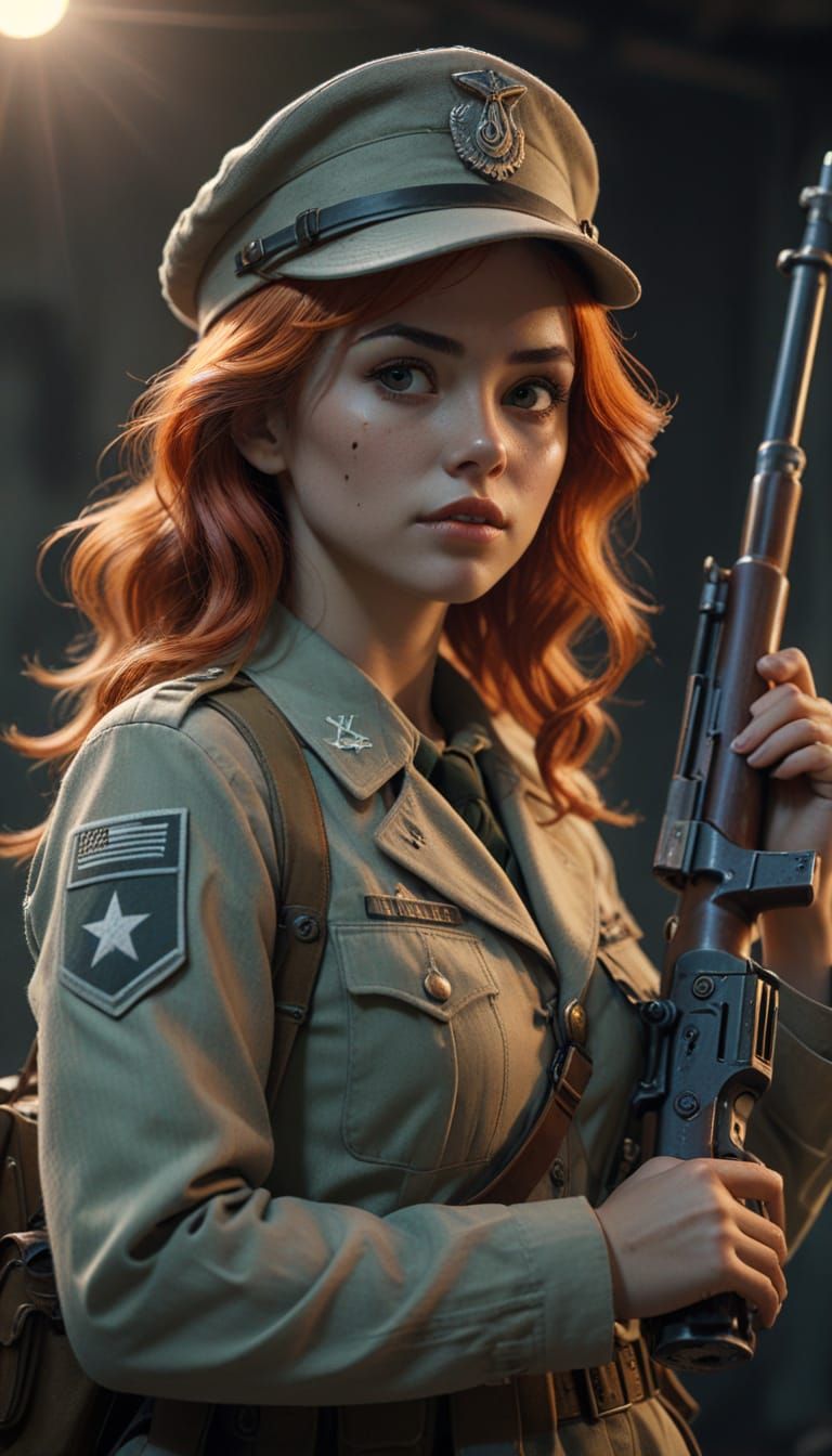 Ghost Girl in Army Uniform: 3D Anime Art