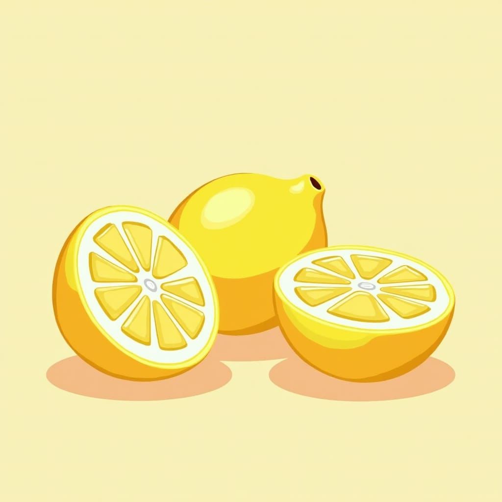 Cartoon Lemon Halves Still Life Illustration