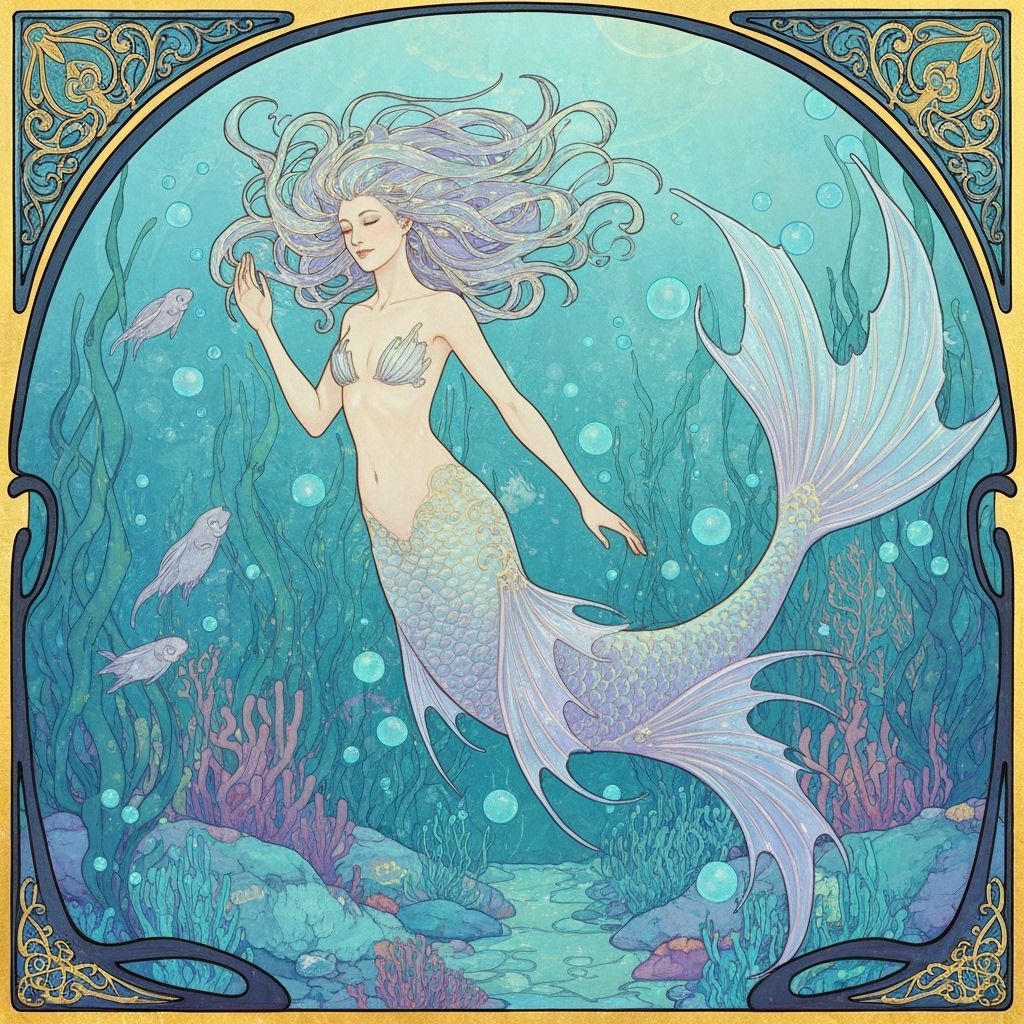 Bioluminescent Mermaid in Art Nouveau Style
