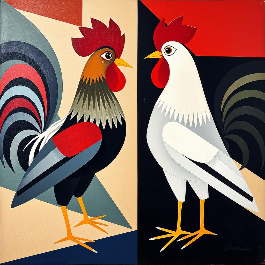 Abstract Cubist Roosters in Euclidean Style