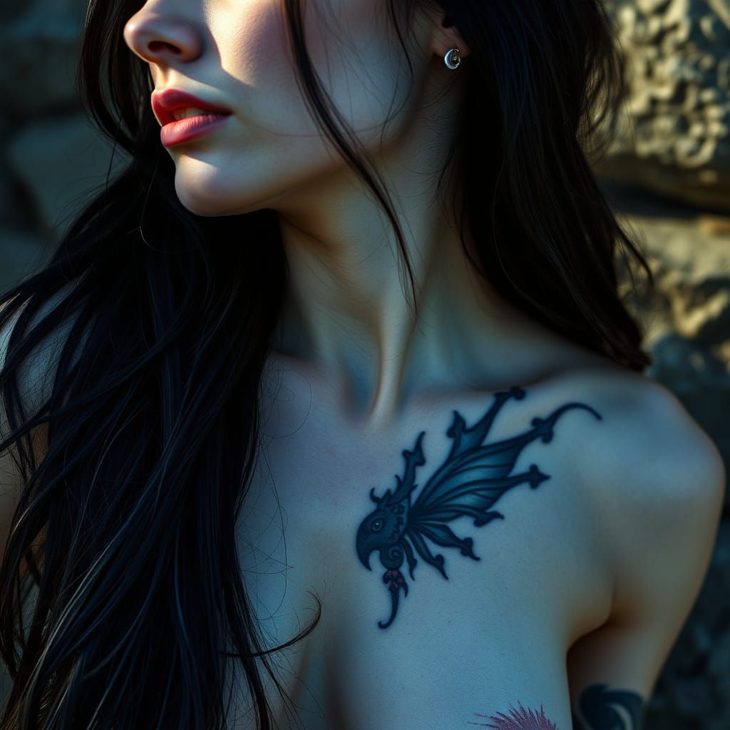 Mysterious Witch Kneeling in Sunlit Clearing