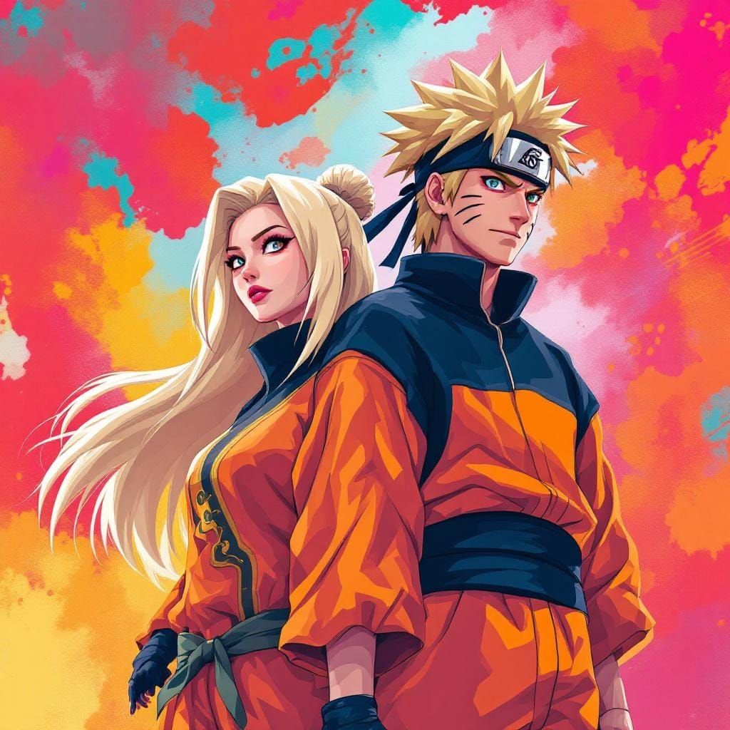 Tsunade and Naruto Portrait in Manga Style
