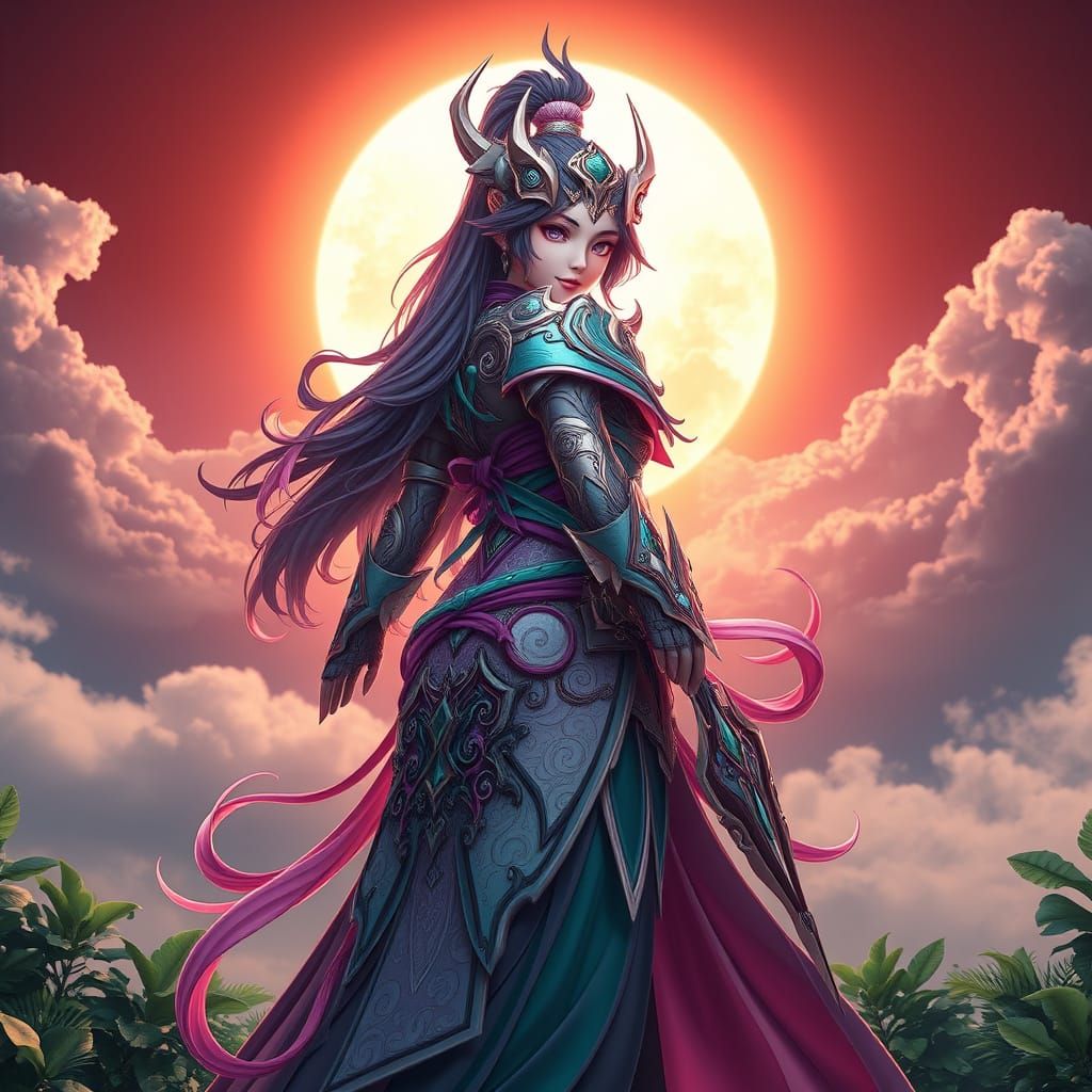 Ethereal Warrior Goddess in 3D Anime Style Concept Art