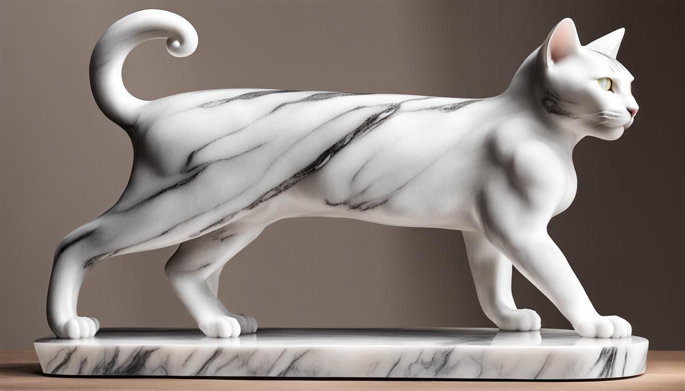 Elegant Marble Cat Statue