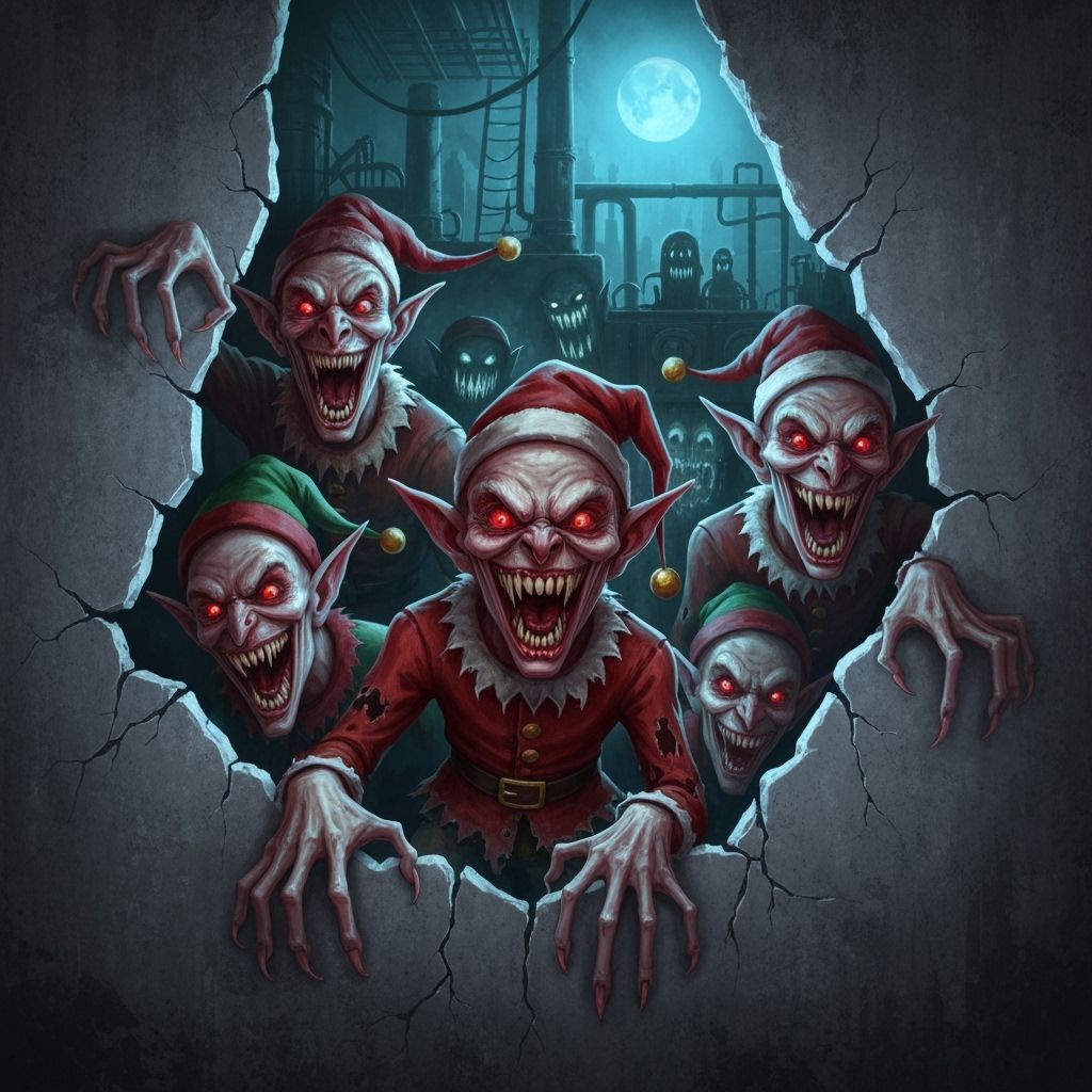 Menacing Christmas Elves Emerge From Gothic Factory Wall