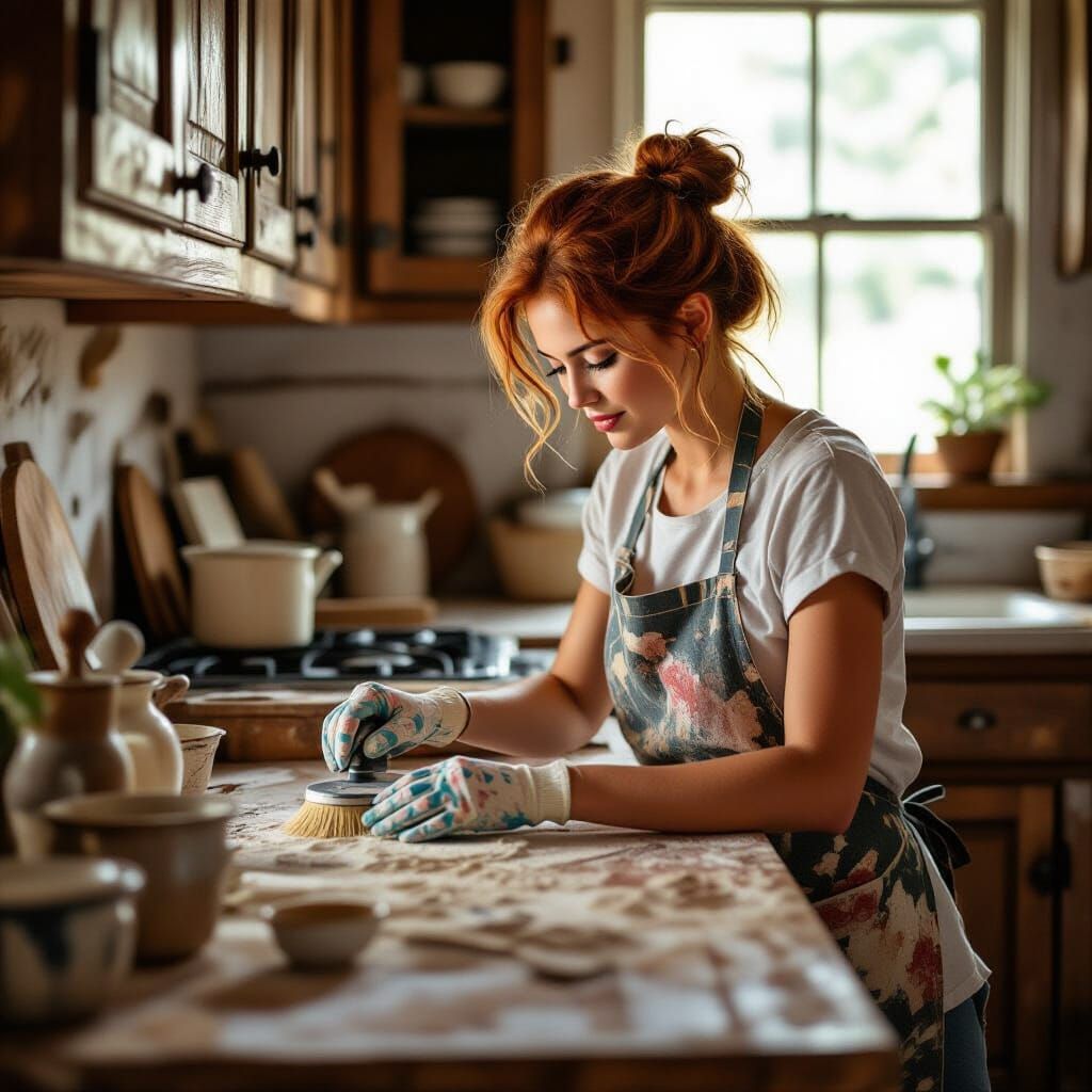 Woman Restores Rustic Kitchen Cabinets as Photorealistic Art
