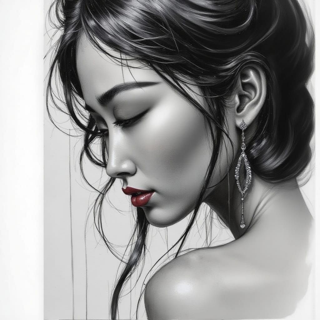 Monochrome Portrait with Alcohol Ink Splatter and Drips