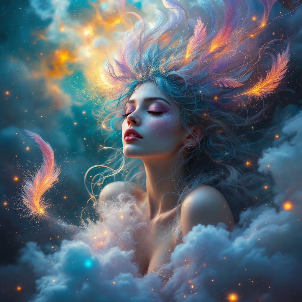 Celestial Muse in Dreamlike Surrealist Scene