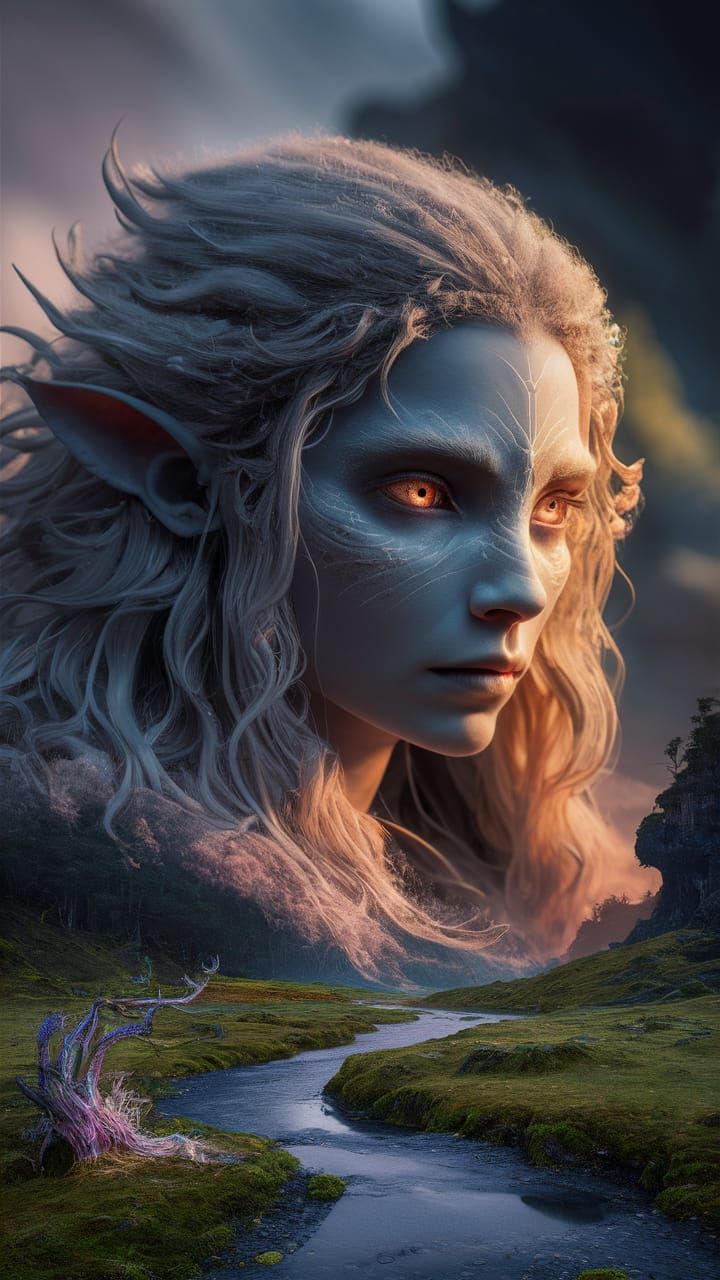 Ethereal Double Exposure: Mystical Creature in Enchanted Lan...