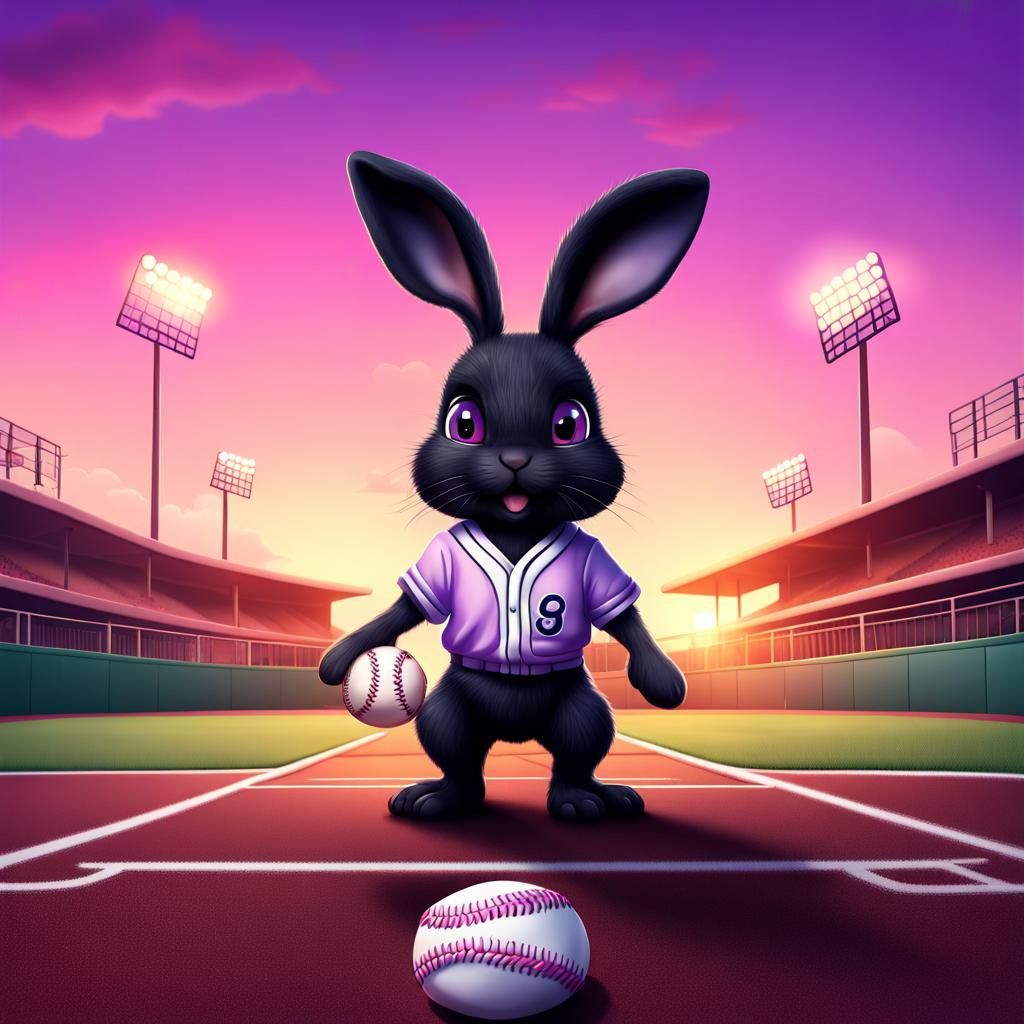 Black Bunny Plays Baseball: Candy Art Illustration