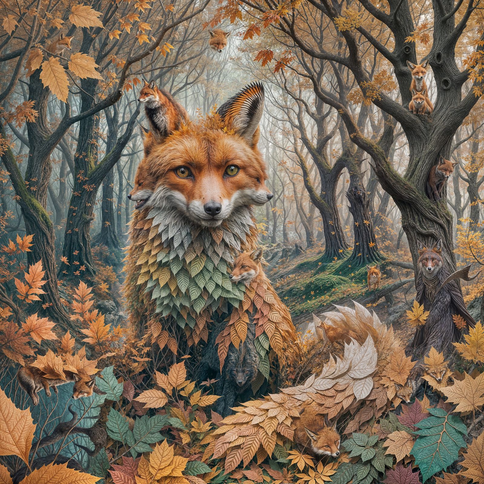 Autumnal Fox in Paper Collage Style