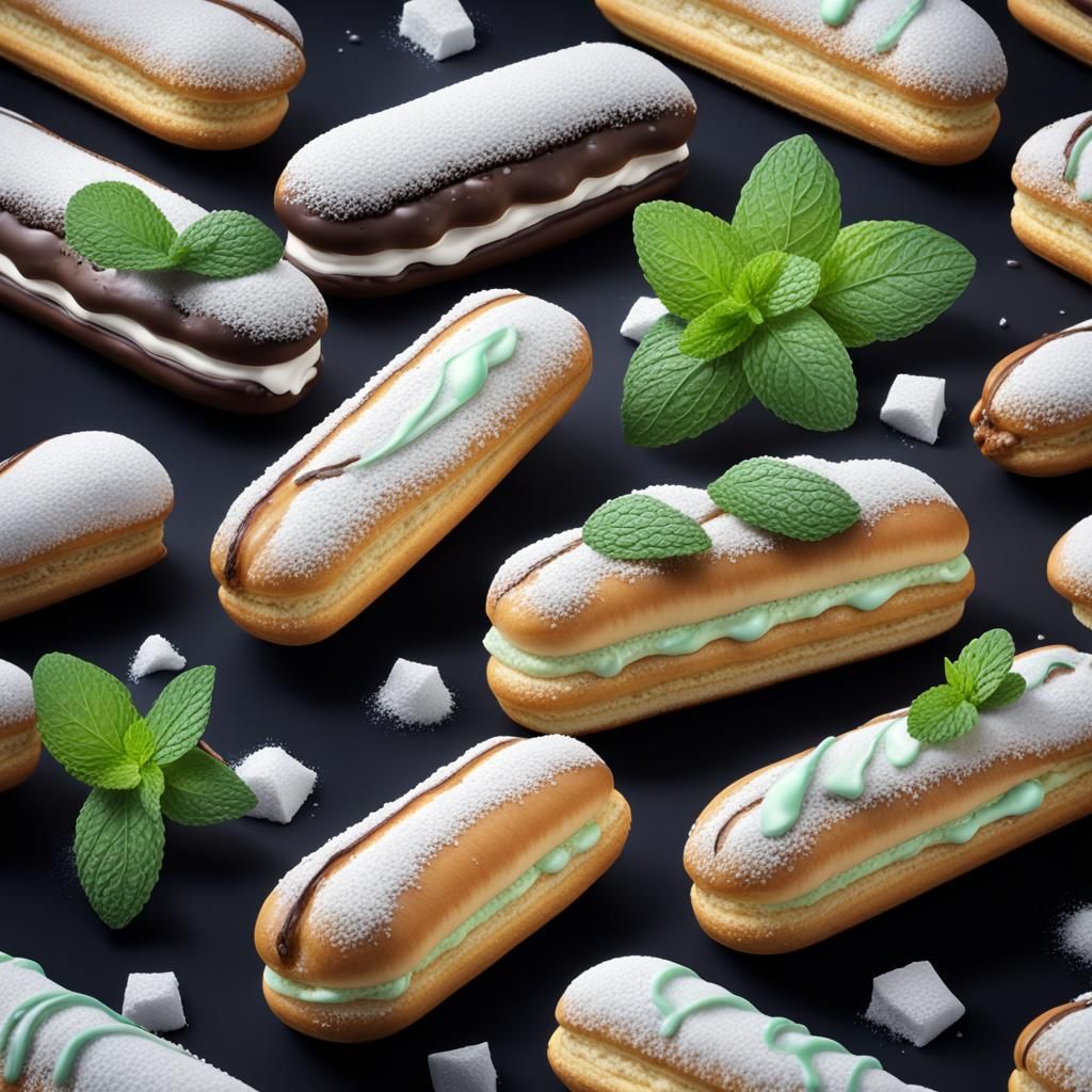 Hyperrealistic Mint Eclairs in Digital Painting Style
