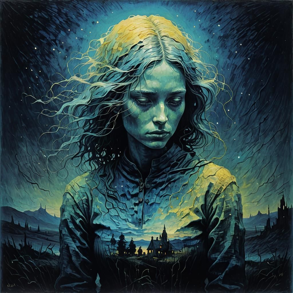 Girl in Abstract Expressionist Dystopian Style