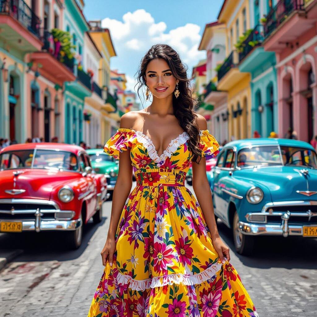Cuban Woman in Havana Street Scene