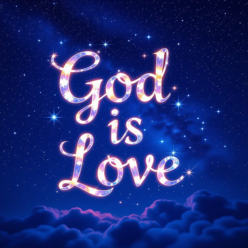 God is Love Written in Stars Across Night Sky