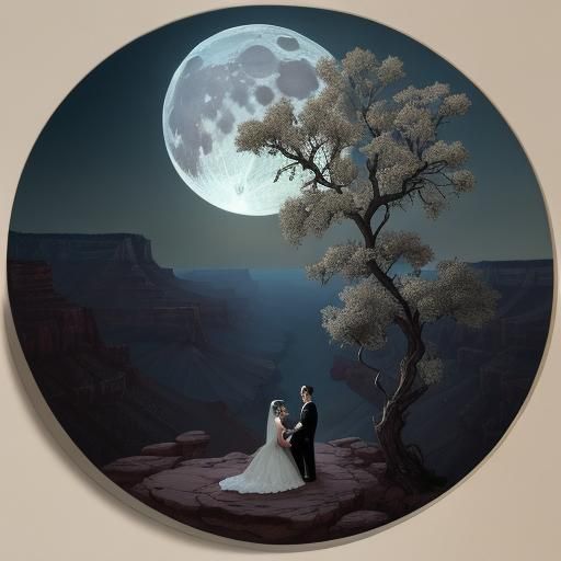Grand Canyon Proposal at Moonset in Art Deco Style