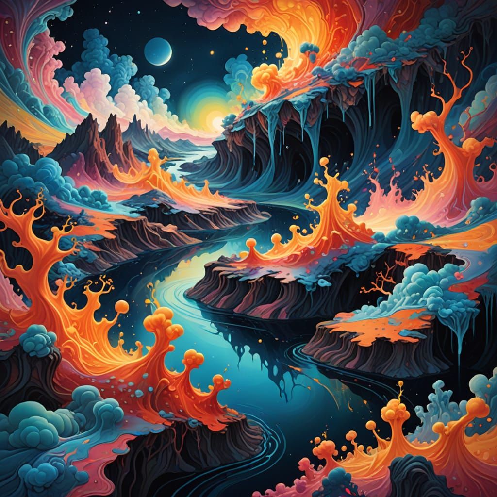 Abstract Cosmic Islands of Nebulae and Light Bridges