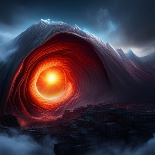 Giant Eye Crying Into Volcano: Digital Matte Painting